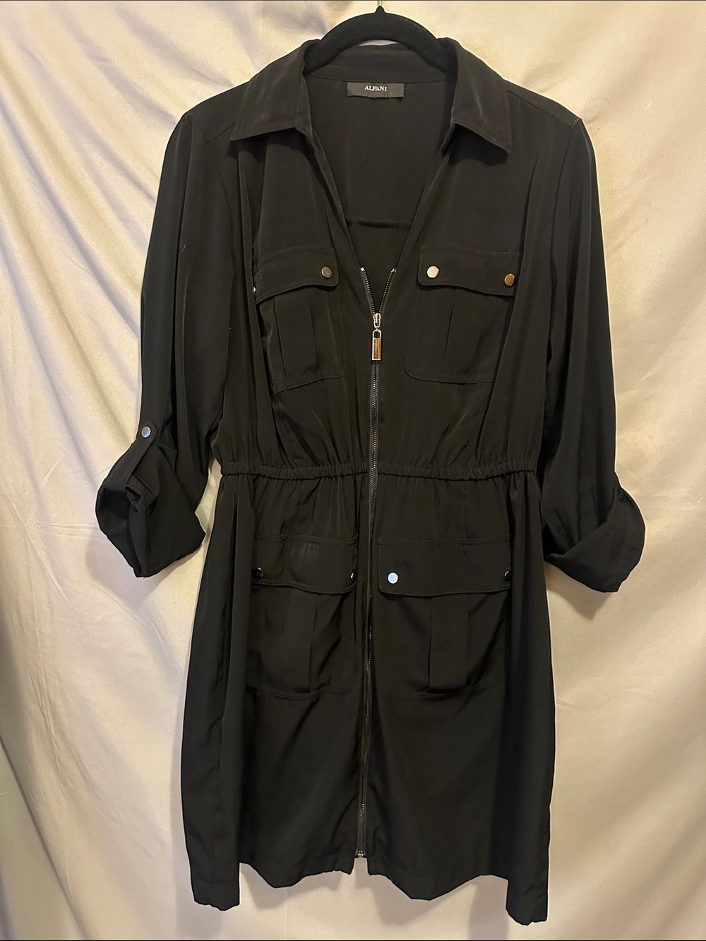 Alfani Black Zip-Front Utility Shirt Dress